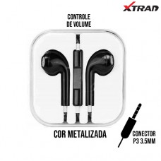 Fone de Ouvido P3 Earpod Controle de Volume e Microfone Metalizado Xtrad FH0066-M9 - Preto